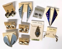 10 Pieces Vintage New Old Stock Jewelry: Cloisonne Earrings, Hematite Pendant, Crosses & Tiny Elephants