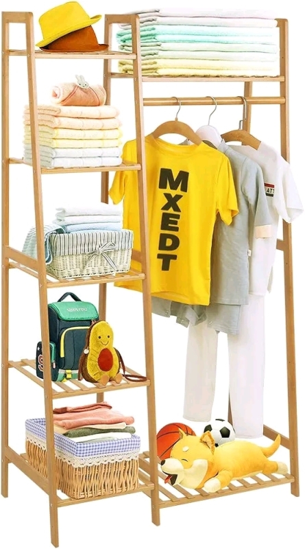 New Coogou Bamboo Wood Storage Ladder Garment Rack