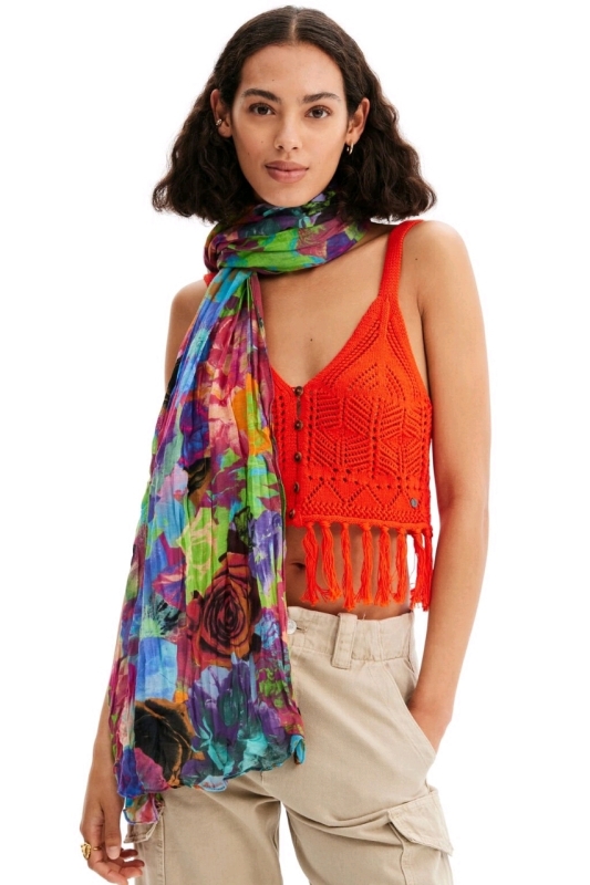 New DESIGUAL Rectangular Crinkled Floral Foulard (One Size)