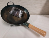 YOSUKATA Flat Bottom Wok Pan -13.5" Blue Carbon Steel Wok
