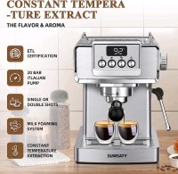 SUMSATY Stainless Steel Espresso Machine with Milk Frother - 1.8L Water Tank, 20 Bar