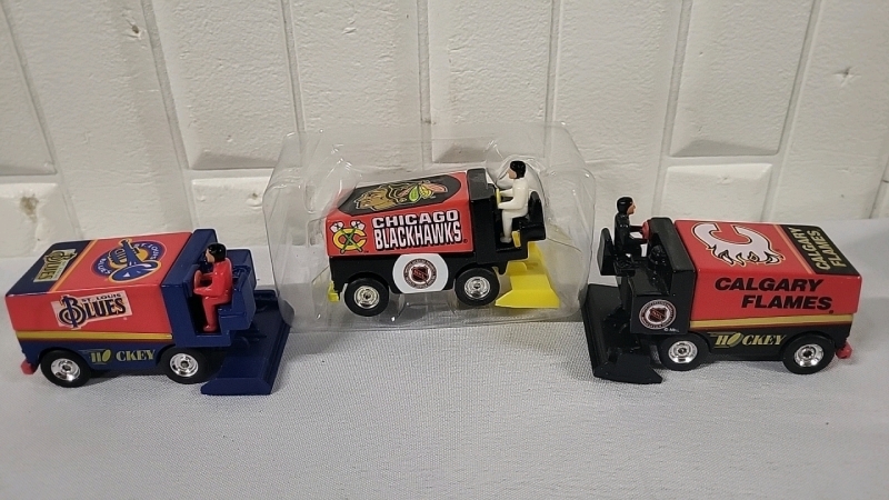 3 Vintage NHL Hockey Diecast Zambonis - 3"