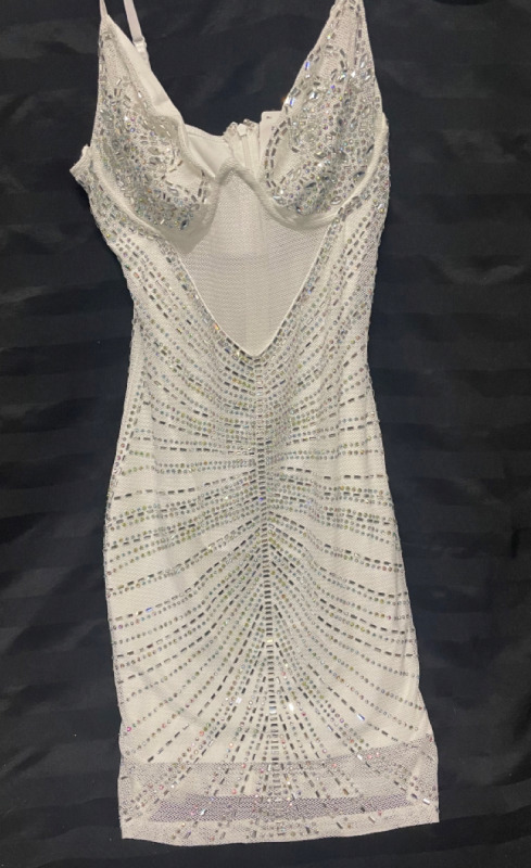 NEW BANJUL Divina wire Rhinestone mini dress white size small