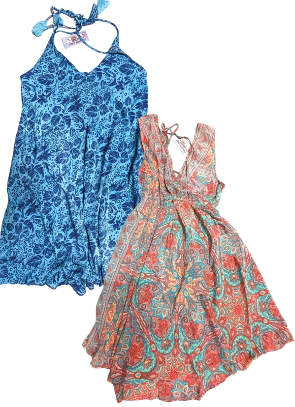 2 New Indian Boutique Lightweight Silky Summer Dresses (One Size)