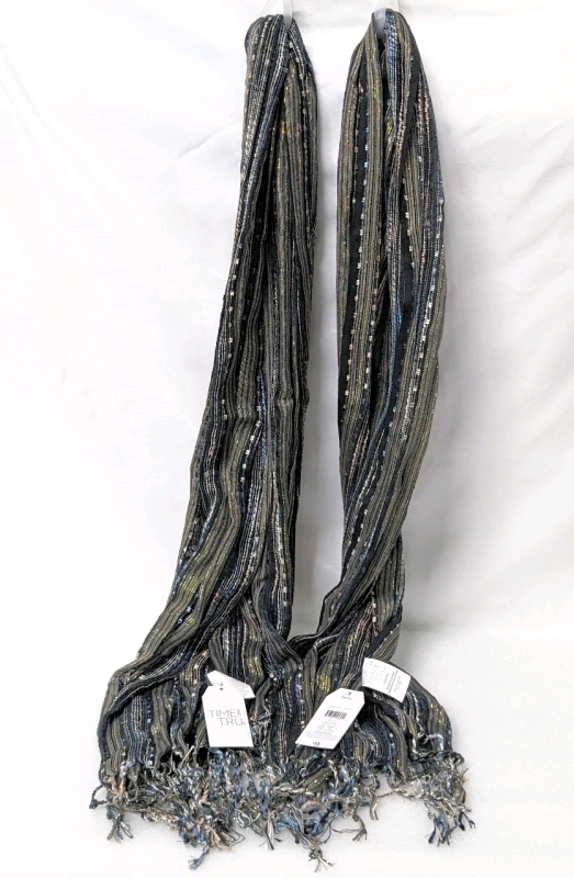 2 New TIME AND TRU Scarves 68" Long (Excluding Fringe)