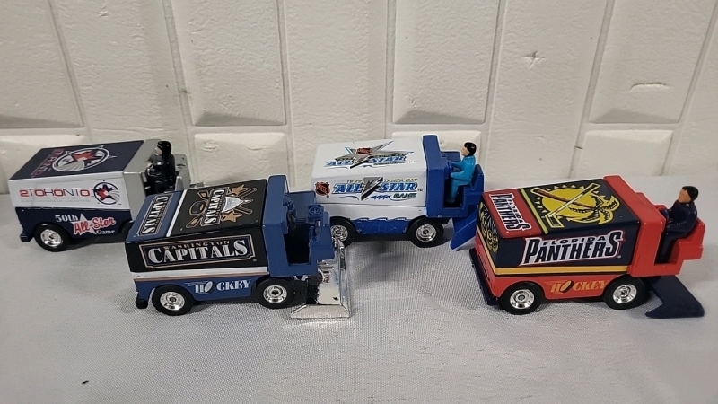 4 Vintage NHL Hockey Diecast Zambonis - 3"