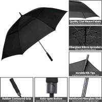 New MRTLLOA 62" Automatic Open Golf Umbrella, Extra Large, Double Canopy Vented Windproof Waterproof Stick Umbrellas for Rain