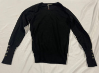 NEW HA Women Essential Black Crew Neck sweater with button sleeves size Large