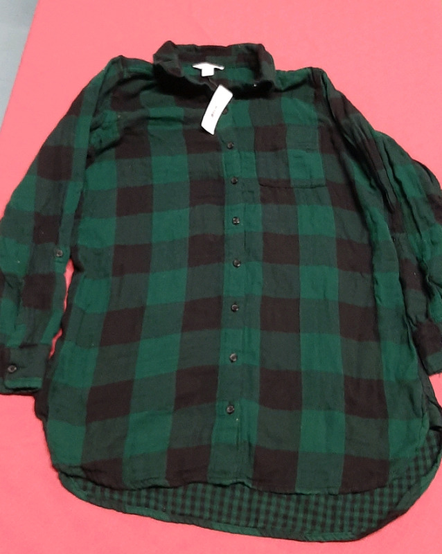 New Joe Fresh Green and Blue Buffalo Check Tunic Size M