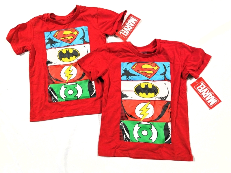 2 New Kids Size 4 "Marvel" T-Shirts... With DC Comics Logos
