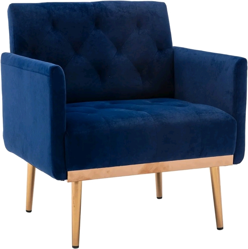 NEW Olela Velvet Accent Chair w/Arms & Gold Metal Legs , Modern Tufted Single Sofa