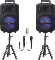 New - QFX PBX-800TWS Rechargeable Portable Bluetooth Speakers w/Stands