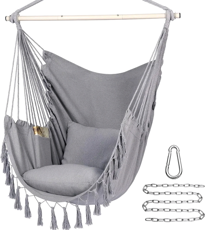 New - Y-STOP Hammock Chair Hanging Rope Swing, Max 500 Lbs, 2 Cushions Included