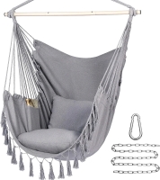 New - Y-STOP Hammock Chair Hanging Rope Swing, Max 500 Lbs, 2 Cushions Included