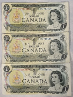 3 - 1973 Canadian $1 Bills