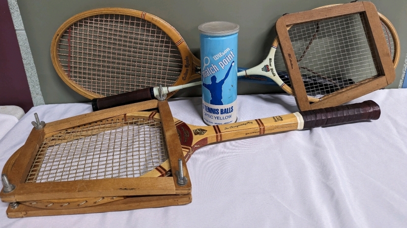 3 Racquets -Tennis / Badminton + Balls and Ball tube