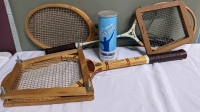 3 Racquets -Tennis / Badminton + Balls and Ball tube