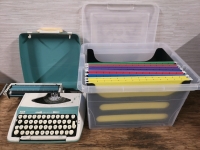 Vintage Zephyrh Typewriter + Storage Tote and File Folders