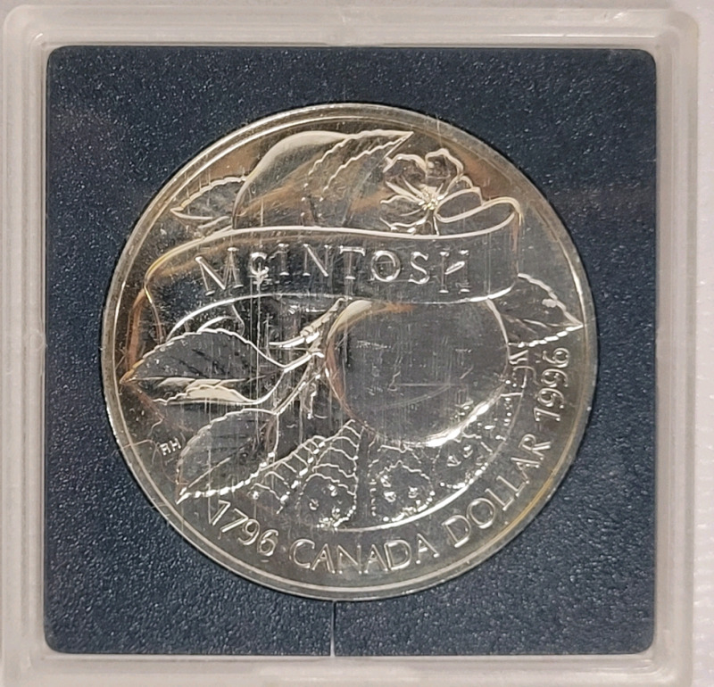 1996 (1796-) Canadian Sterling Silver ' Bicentennial of John McIntosh ' One Dollar Coin