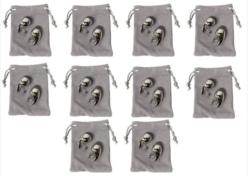 10 New Pairs Silver Tone Chunky Teardrop Earrings