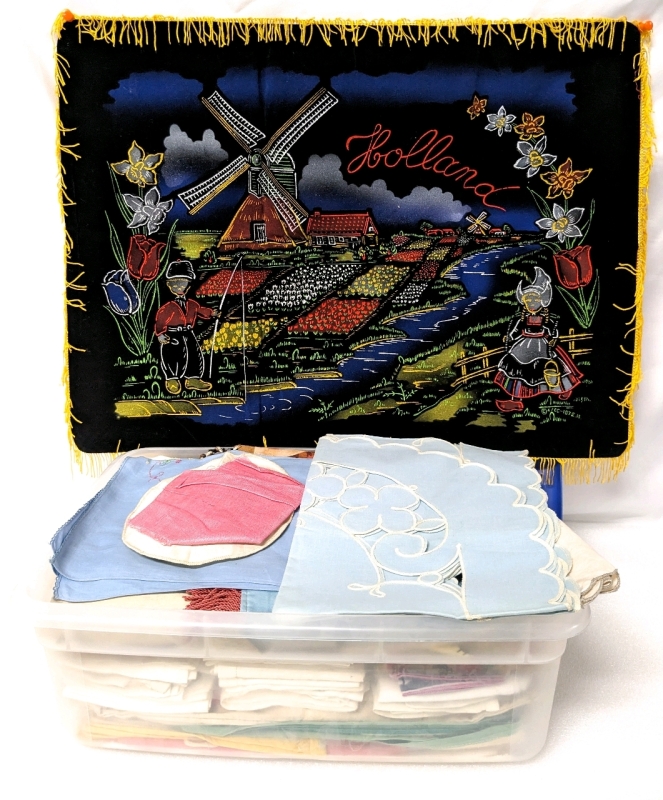 Assortment of Vintage Linens, Embroidered Handkerchiefs, Pillowcases & More