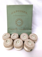 Vintage J & P Coats Mercer Crochet Spools (Ecru) in Original Box