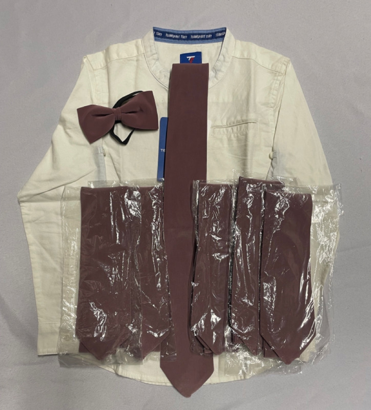 NEW 6 Ties and 1 Bow tie color Light Purple and 1 White boys dress shirt