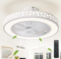 JUTIFAN Ceiling Fan with Lights Remote Control 20" Modern with 3 Color Changing Bladeless Ceiling Fan