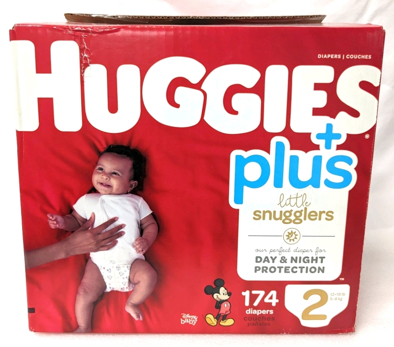 New HUGGIES +Plus Little Snugglers Size 2 (12-18lb) 174 Diapers