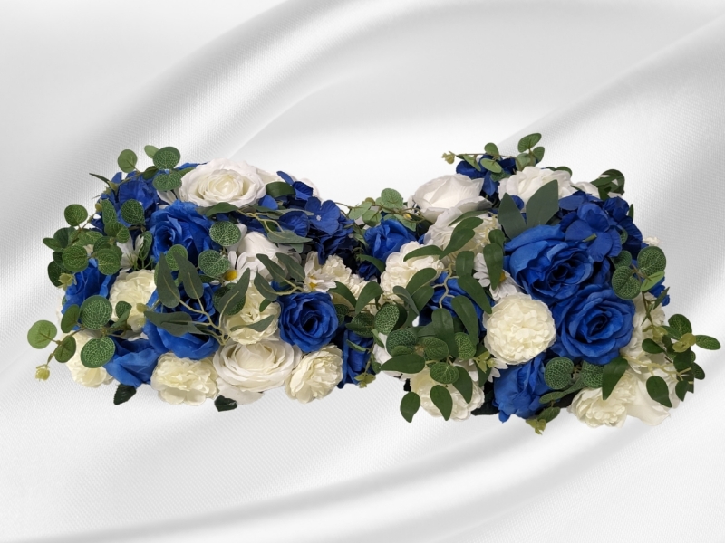 New Flower Ball Arrangements Bouquet - 2 Pcs 13.8 inch Diam Royal Blue & White Fake Flowers Roses Balls for Centerpieces Tables