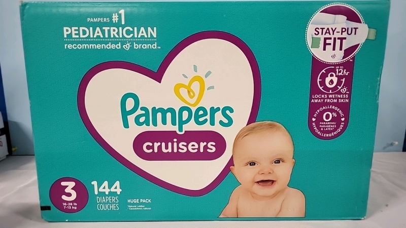 New Box of 144 Pampers Cruisers Diapers - Size 3