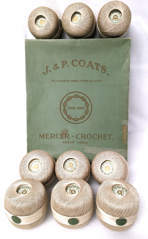 Vintage J & P Coats Mercer Crochet Spools (Ecru) in Original Box