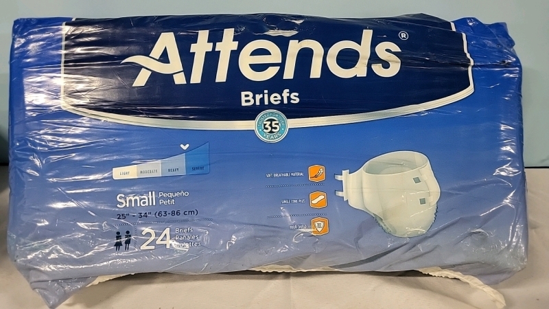 New 24 Pack of Attends Briefs - Adult Small - Heavy