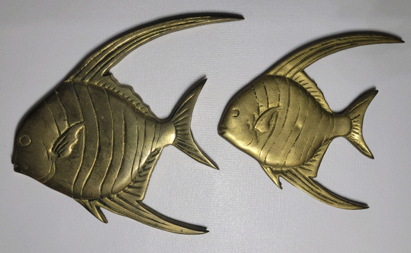 Vintage Brass Tropical Fish Wall Art , Two (2) Fish . Measures 6.5" & 4 3/4" long