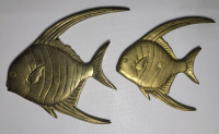 Vintage Brass Tropical Fish Wall Art , Two (2) Fish . Measures 6.5" & 4 3/4" long