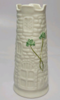 Belleek 4 1/4" Castle Tower Shamrock Vase . No chips or cracks