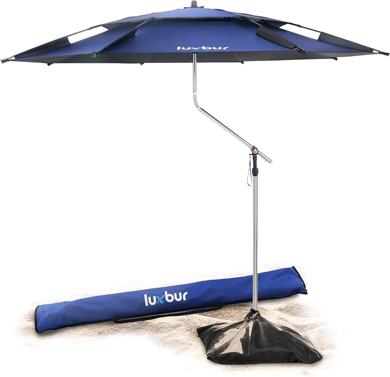 New - Luxbur Beach Umbrella with Travel Bag & Sand Bag (empty)