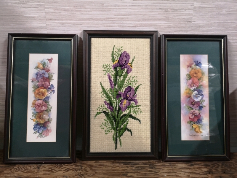 Vintage Framed Stitch Art & Floral Prints