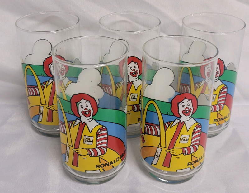 Vintage McDonald's " RONALD McDONLAD " 5 5/8" Drinking Glasses , Set of 5 . NOS