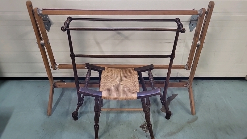 Curved Woven Stool & Towel Rack + More