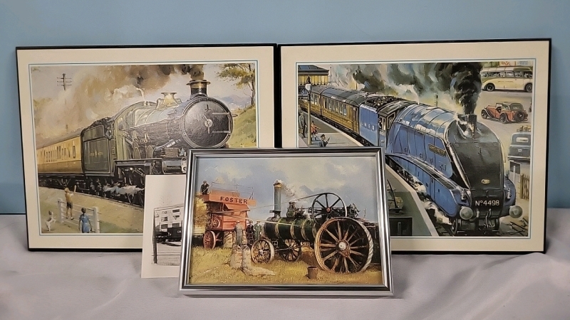 2 Locomotive Prints & Steam Engine Tractor Print