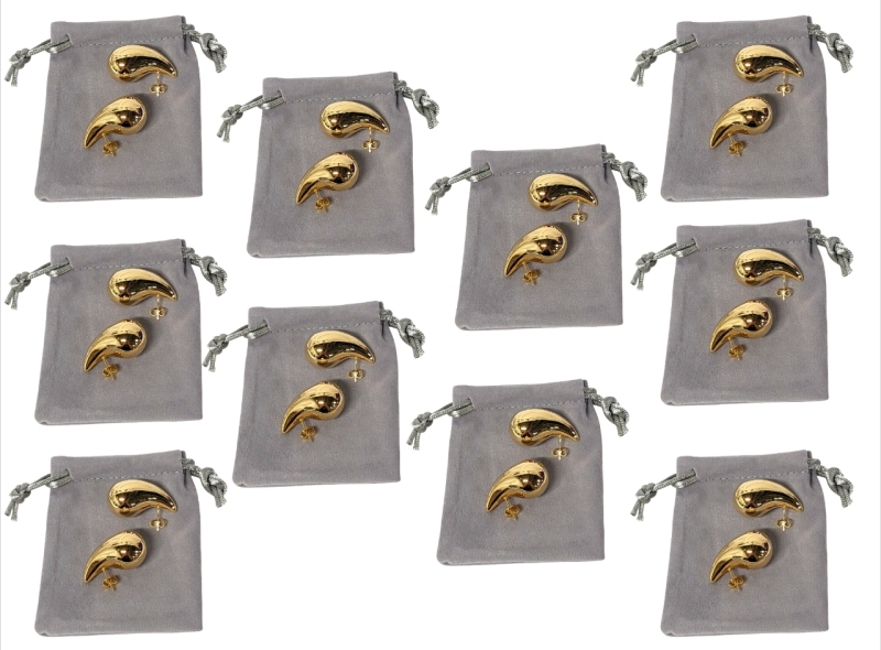 10 New Pairs Gold Tone Chunky Teardrop Earrings