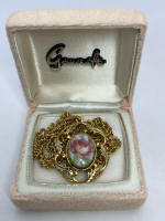 Whiting & Davis Hand Painted Cameo Pendant CORO Sterling Chain