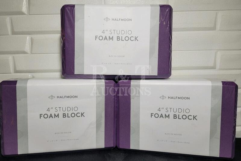 New Halfmoon Yoga 4" Studio Foam Blocks , Three (3) Purple Blocks