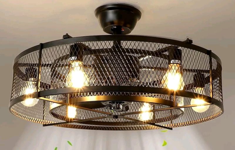 New - Dinglighting 26'' Cage Ceiling Fan with 6-Light and Remote .