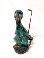 The Weirdest Distressed Dripping (Golfing?!) Duck Statue 14" Tall (incl Club)