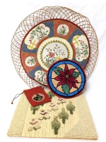 Vintage Stitch Art Wall-Hanging, Picture Signed by Local Artist, Poinsettia Loop & Cool Printed Pouch