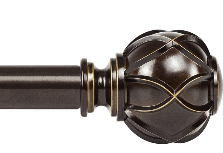 KAMANINA Curtain Rod Telescoping Single Drapery Rod 72 to 144 Inches, Bronze Curtain Rods Netted Texture Finials