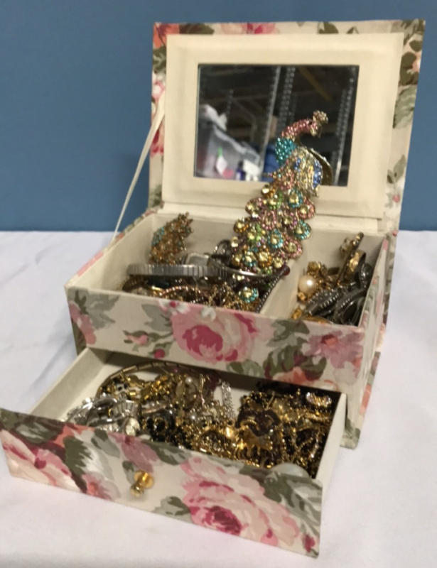 Jewelry Box Filled with Costume Jewelry