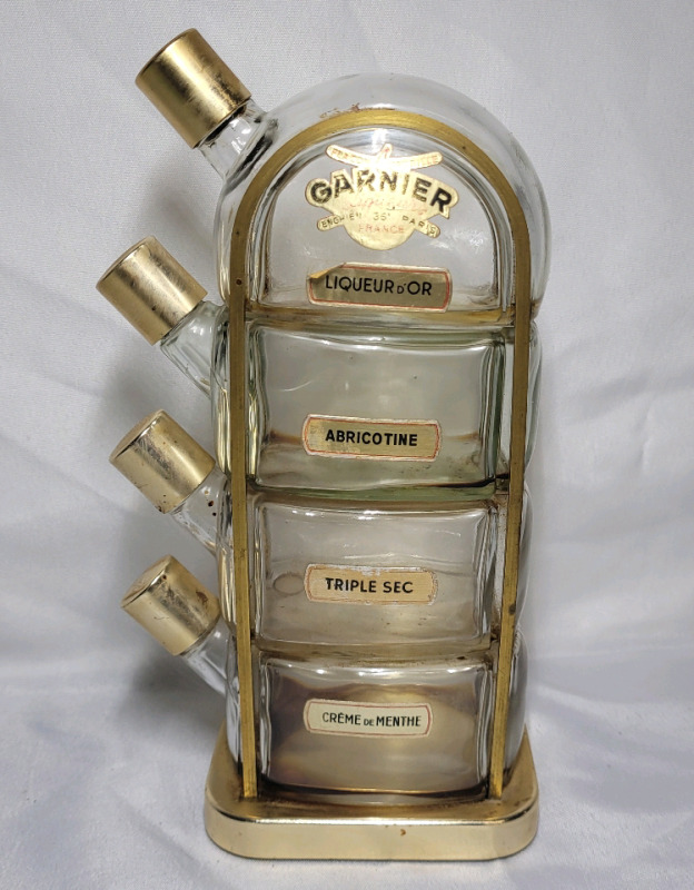 Vintage 1950s Garnier Liqueurs Dispenser, Made in France, Four Separate Glass Dispensers